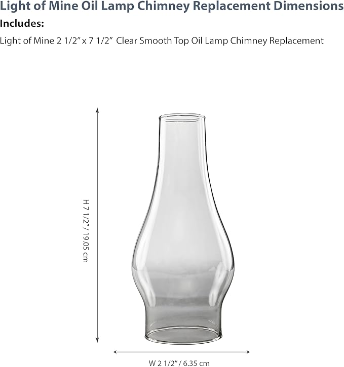 Light of Mine: 2.5" X 7.5" Oil Lamp Replacement Chimney - Clear Smooth Top Borosilicate Chimney (2 1/2" x 7 1/2")