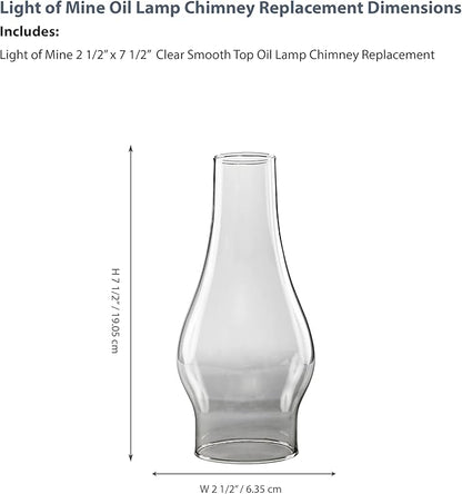 Light of Mine: 2.5" X 7.5" Oil Lamp Replacement Chimney - Clear Smooth Top Borosilicate Chimney (2 1/2" x 7 1/2")