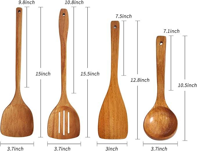 Wooden Spatula, Slotted Turner, Soup Ladle, Long Handle Utensils Set, Handmade