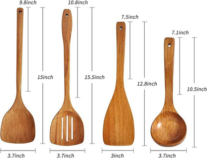 Wooden Spatula, Slotted Turner, Soup Ladle, Long Handle Utensils Set, Handmade