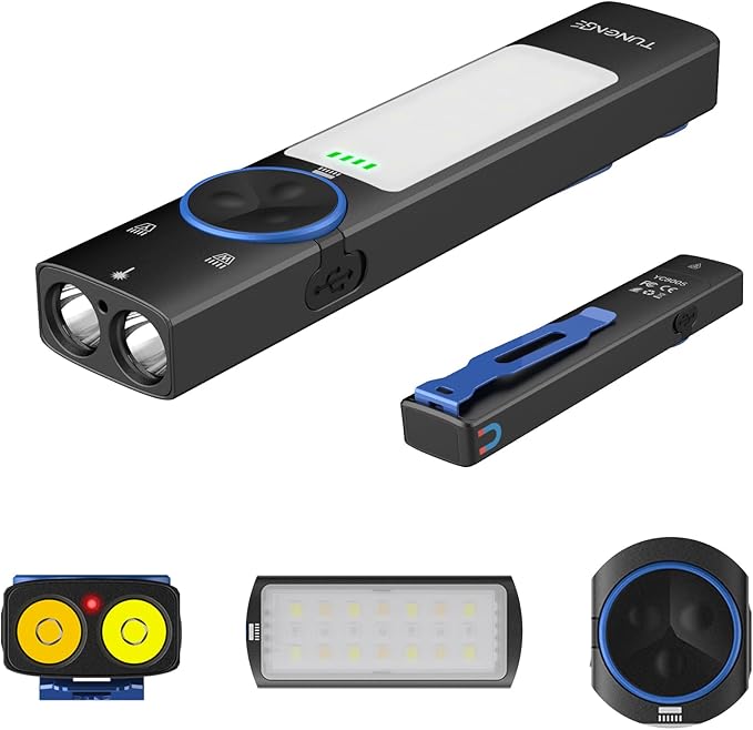 YC8005 2000 Lumen EDC Flat Flashlight Rechargeable with Red Beam, UV, Yellow and White Light LED Combo, Pocket Light with Magnet & COB, for Outdoor, Emergency, Camping.