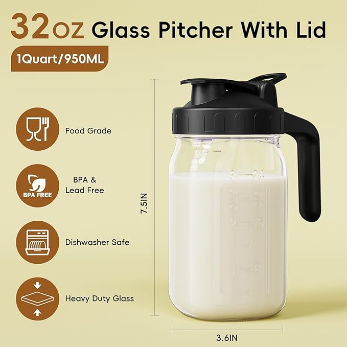 Breast Milk Pitcher - 32 oz Glass Mason Jar