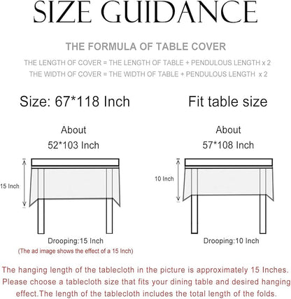 patdrea Designer French Linen Extra Long Tablecloth for Rectangle Table,Beige Anti-Wrinkle Floral Farmhouse Table Cloth,Decor Covers for Kitchen Dining,Party,Christmas,Thanksgiving,67"x118"-Fram
