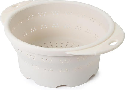 Dexas 10" Collapsible Silicone Colander in Cream, Kitchen Strainer