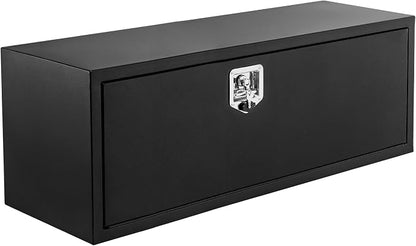 Black Steel Underbody Truck Box, 36"×18"×18" Pickup Storage Box, Heavy Duty Diamond Plate Tool Box with Lock and Keys, Waterproof Trailer Storage Box with T-Handle Latch for Truck, Van, Trailer