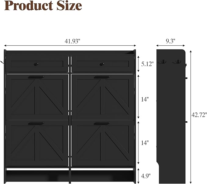 Shoe Cabinet with 4 Flip Drawers & 2 Storage Drawers, Rustic Farmhouse Narrow