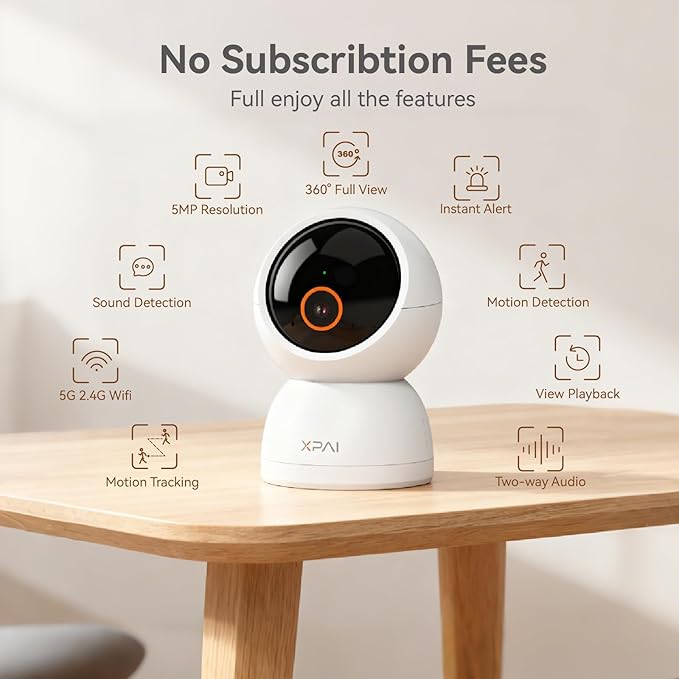 Indoor Camera Wireless, 3K Indoor Camera No Subscription, 360° Motion Detection