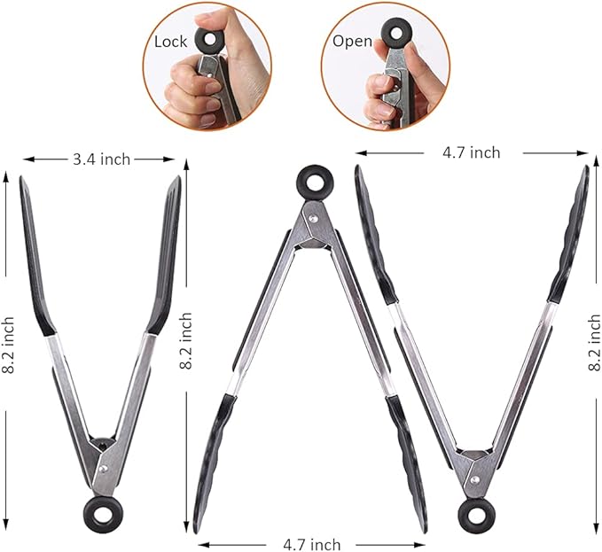 Mini Silicone Serving Tongs Set of 3, Small Kitchen Tongs