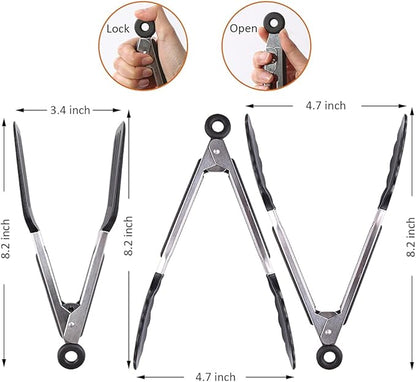 Mini Silicone Serving Tongs Set of 3, Small Kitchen Tongs