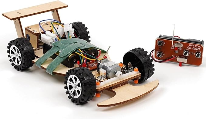 Wooden Wireless Remote Control F1 Racing Car Science Kit to Build (Green), STEM Project for Kids Aged 8 9 10 11 12 13, Science Building Kit Gift for Boys and Girls
