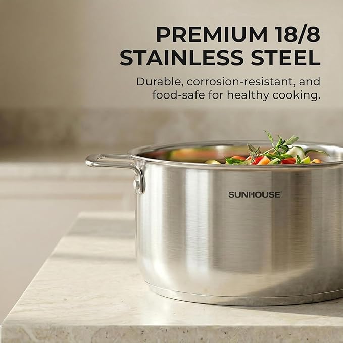 SUNHOUSE 18/8 Stainless Steel Stock Pot