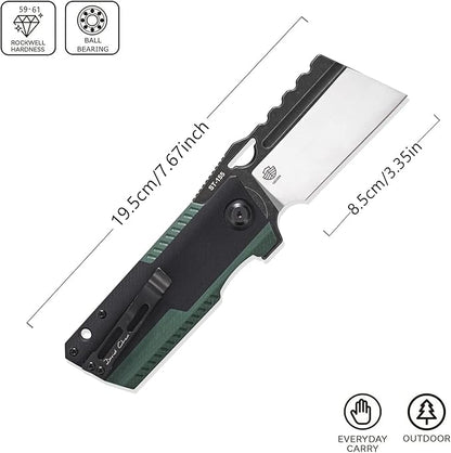 Sitivien ST155 Folding Knife,Sandvik 14C28N Steel Blade,G10 Handle EDC Tool Knife Pocket Knife for Fishing,Camping,Hiking(Black+Green) …