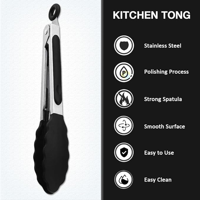 Mini Silicone Serving Tongs Set of 3, Small Kitchen Tongs