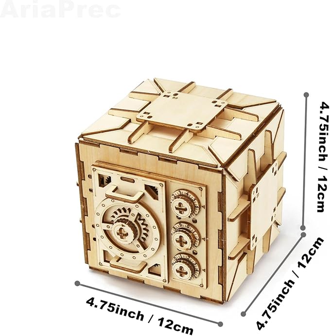 3D Wooden Safe Box Puzzle DIY Kit - 111 Pieces Mechanical Coin Bank with Combination Lock - Laser Cut, Elegant Design, Gift for Puzzle Lovers