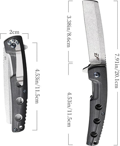 Eafengrow EF941 EDC Pocket Folding Knife D2 Steel Blade G10 Handle Pocket Clip with safety liner lock for Camping Survival Outdoor(Black)