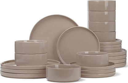 Famiware Nebula Plates and Bowls Set, 24 Pieces Dinnerware Sets, Dishes Set for 8, Cinnamon Brown