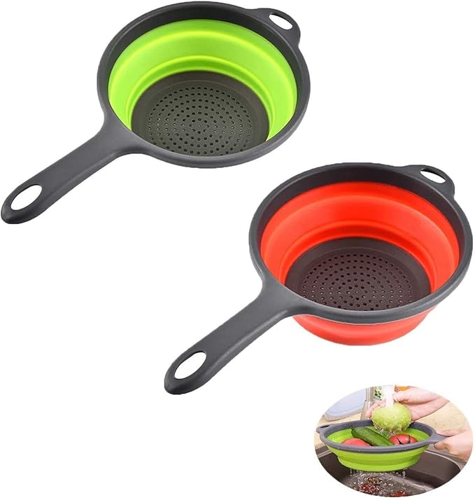 2 Pack Kitchen Foldable Silicone Strainer Colanders, Collapsible Colanders