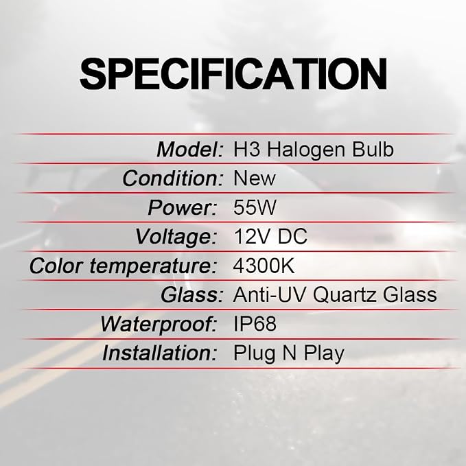 WinPower H3 Halogen Fog Light Bulb, Super Bright Warm White 55W 4300K Car High Beam Headlight Replacement Lamp, Pack of 2