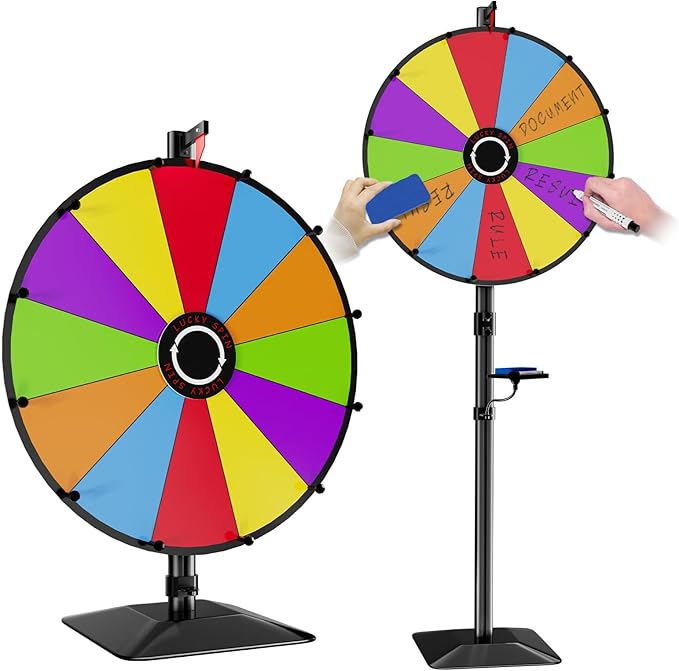 Heavy Duty Prize Wheel, 24 Inch Dual Use Prize Wheel,Adjustable Tabletop & Floor Stand, 12 Slots,1Bracket, Dry Erase Kit - Wheel of Fortune Game for Carnival, Casino & Trade Show.