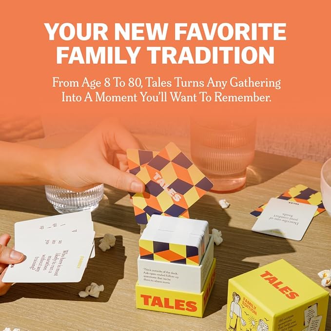 TALES 150 Conversation Cards, Family Edition, Perfect for Family Games for Adults, Teens, and Kids, Family Dinners, Game Nights, Gifts, Holidays, and Gatherings, Prompts for Meaningful Connections