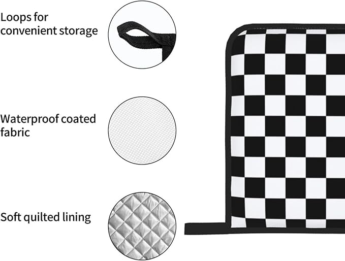 Checkered Black and White Plaid Oven Mitts and Pot Holders Set of 4, Heat