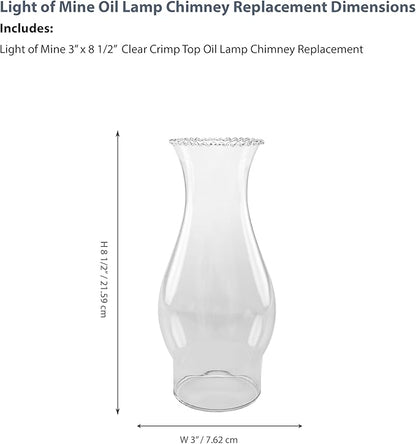 Light of Mine - 3" X 8.5" Crimp Top Oil Lamp Replacement Chimney (3" X 8 1/2")