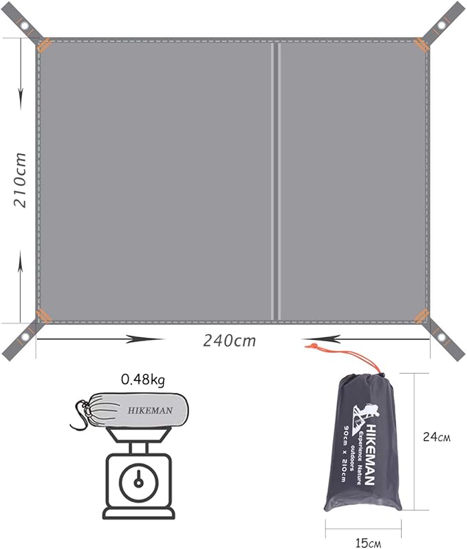 Hikeman Tent Footprint - Waterproof Camping Tarp, Heavy Duty Tent Floor Saver, Ultralight Ground Sheet Mat for Hiking, Backpacking, Hammock, Beach - Storage Bag Included(XXL-95”x83”)