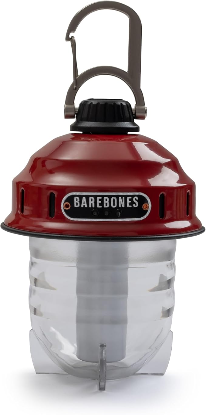Barebones Beacon Hanging Light ??Red, Rechargeable LED Camping Lantern with Adjustable Brightness ??Weatherproof Vintage-Style Hanging Lantern for Outdoor Adventures and Year-Round Use