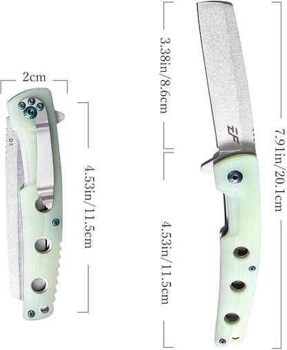 Eafengrow EF941 EDC Pocket Folding Knife D2 Steel Blade G10 Handle Pocket Clip with safety liner lock for Camping Survival Outdoor(Jade)