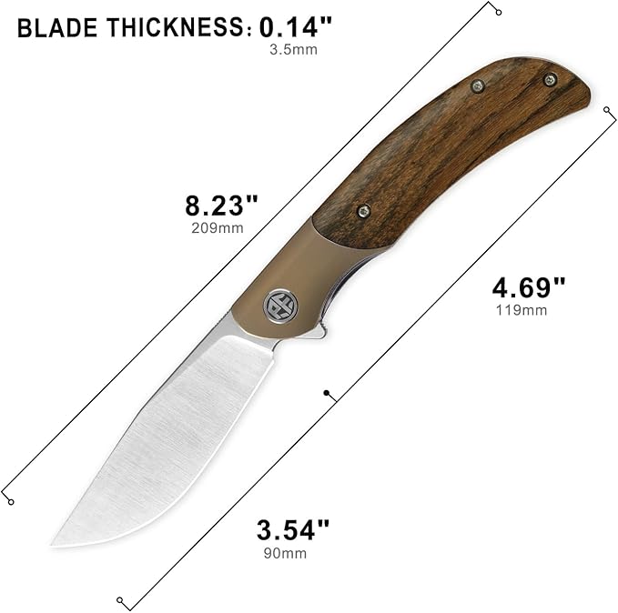 Petrified fish PFP09 Hourglass Folding Knife,3.54" K110 Steel Satin Blade, 3.88oz Titanium and Sandalwood Handle Pocket knife for Camping Outdoor EDC (Sandalwood Satin)