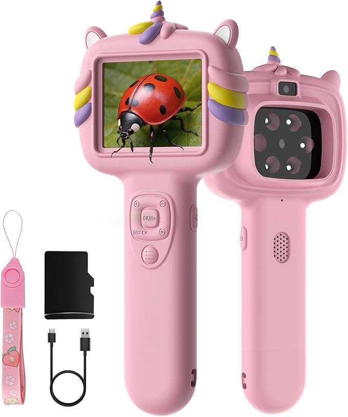 Microscope Camera for Kids Gifts Toys- Handheld Pocket Microscopes with 2.4" Screen and Autofocus - Mini Digital Educational Science Kit for Christmas Birthday for Age 3-5 5-7 8-12 Girls Boys(Pink)