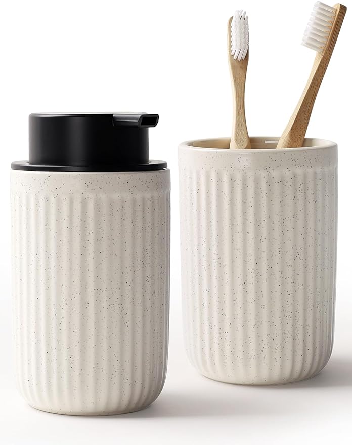 Bosilunlife Soap Dispenser and Toothbrush Holder Set - 11Oz Foam Soap Dispenser