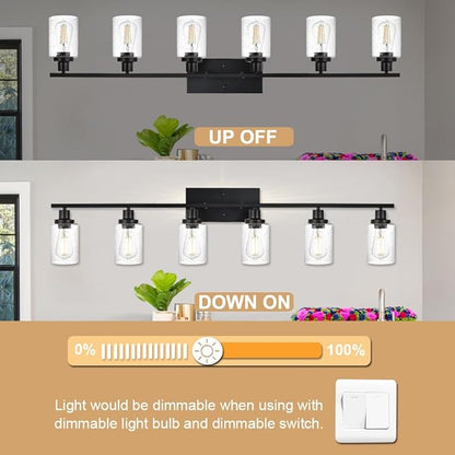 WINSHEN 6-Light Seeded Glass Vanity Light Fixtures in Matte Black Finish