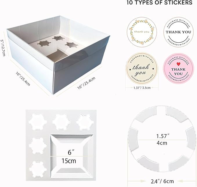 Bento Cake and Cupcake Box 4-inch Cake and 5 Cupcakes Box 10 Sets for Family Dinner Birthday Party Picnic Gift