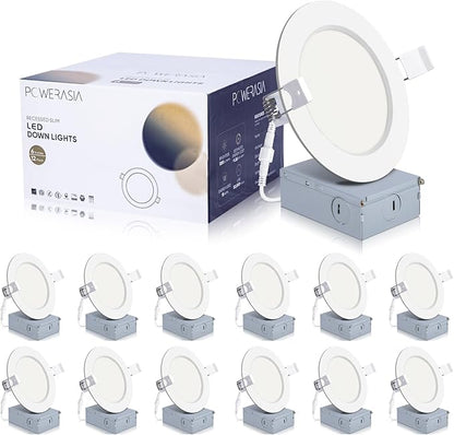 POWERASIA 12 Pack 4 Inch Ultra-Thin LED Recessed Ceiling Light
