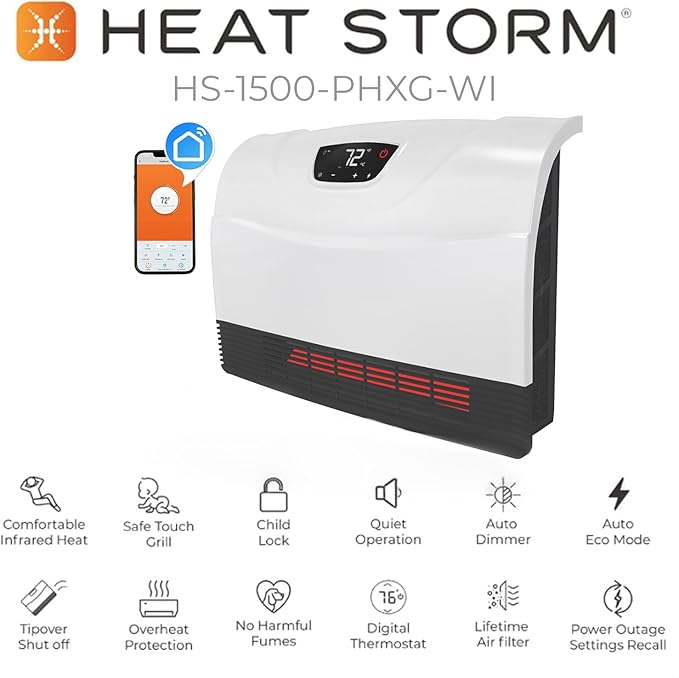 Heat Storm HS-1500-PHX-WIFI Infrared Heater, Wifi Wall Mounted