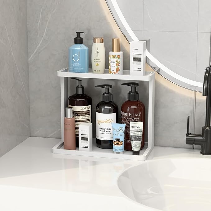 PEKER Bamboo Bathroom Organizer Countertop – Small Vanity Storage Shelf