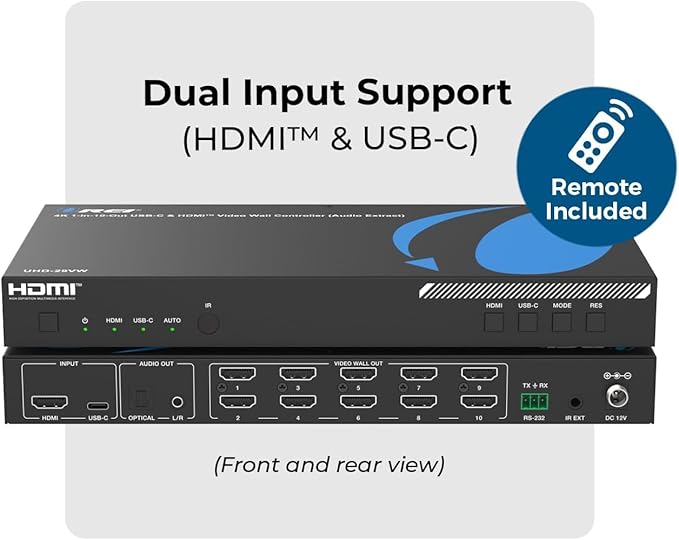 OREI 4K 3x3 Video Wall Controller – HDMI & USB-C Video Wall Processor, 1080p