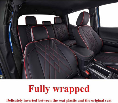 EKR Custom Fit Tacoma Front Car Seat Covers for Toyota Tacoma 2016 2017 2018 2019 2020 2021 2022 2023 Double Cab/Access Cab - Front Row Only, Faux Leather(Black with Red Trim)