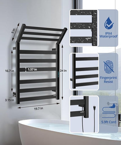 Towel Warmer Rack with WiFi, 6 Bars Large Towel Racks with Temperature & Timing