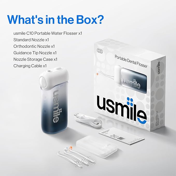 usmile C10 Portable Water Flosser – Travel-Friendly, 95-Day Battery, 4 Modes