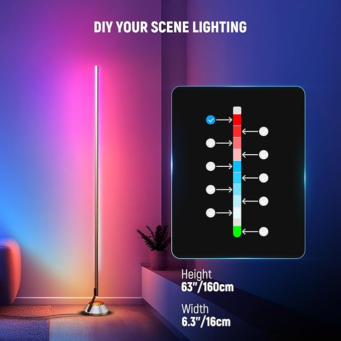 NEEWER Smart RGBW Floor Lamp, 1500lm LED Standing Corner Light Compatible