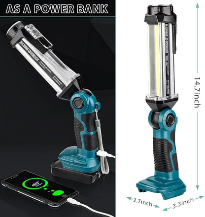 Cordless LED Work Light for Makita 18V Li-ion Battery, 35W 2000LM Outdoor Flashlight Portable Camping Lanterns with Hook, 90°Rotatable for Car Repairing, Job Site Lighting, Emergency