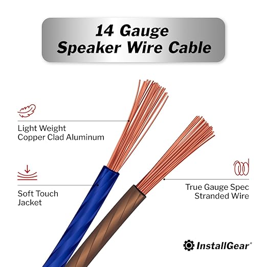 InstallGear 14 Gauge Speaker Wire Cable, 14 AWG Speaker Wire Cable, True Spec