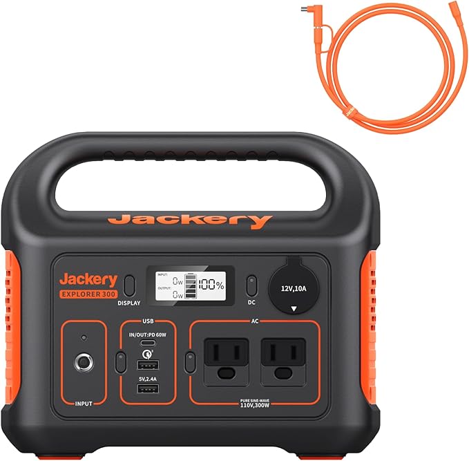 Jackery Portable Power Station Explorer 300 with 5 Meter Extension Cord, 293Wh Backup Lithium Battery, Solar Generator for Outdoors Camping Travel Hunting Blackout (Solar Panel Optional)