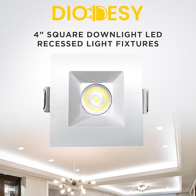 4-Inch LED Square Downlight Luminaire. Recessed Ceiling Light Fixture, 18-Watt, CCT 5 Color Changing (2700K/3000K/3500K/4000K/ 5000K), 1360 Lumens, White, Dimmable