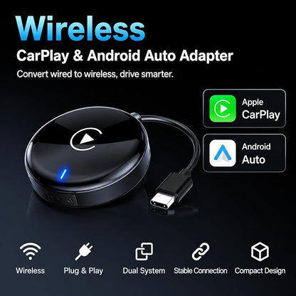 Compact USB Wireless Carplay/Android Auto Adapter for Fiat Panda 319 2016-2026,Voice Control Plug and Play