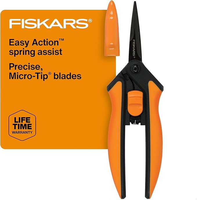 Fiskars Micro-Tip Rose Pruning Shears, 6" Garden Shears Non-Stick Coated Stainless Steel Blade, Gardening Scissors with SoftGrip Handle