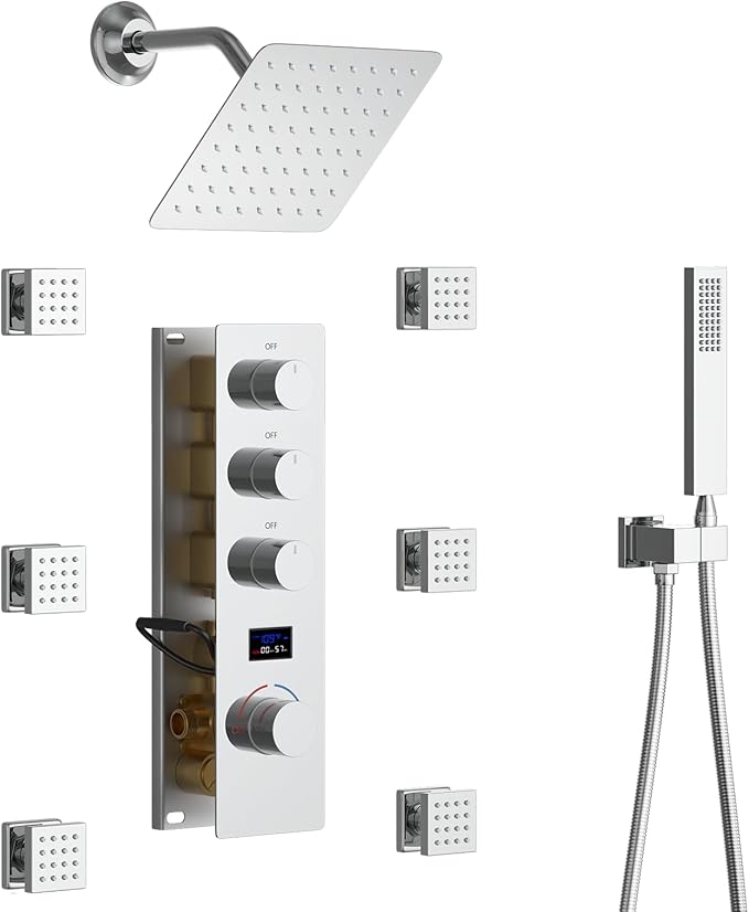 KATAIS Digital Tempreature Display Full Body Shower System Wall Mounted 8 Inch
