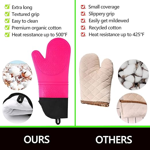 Silicone Oven Mitts and Pot Holders Set, MTZRFLL Extra Long Heat Resistant Oven